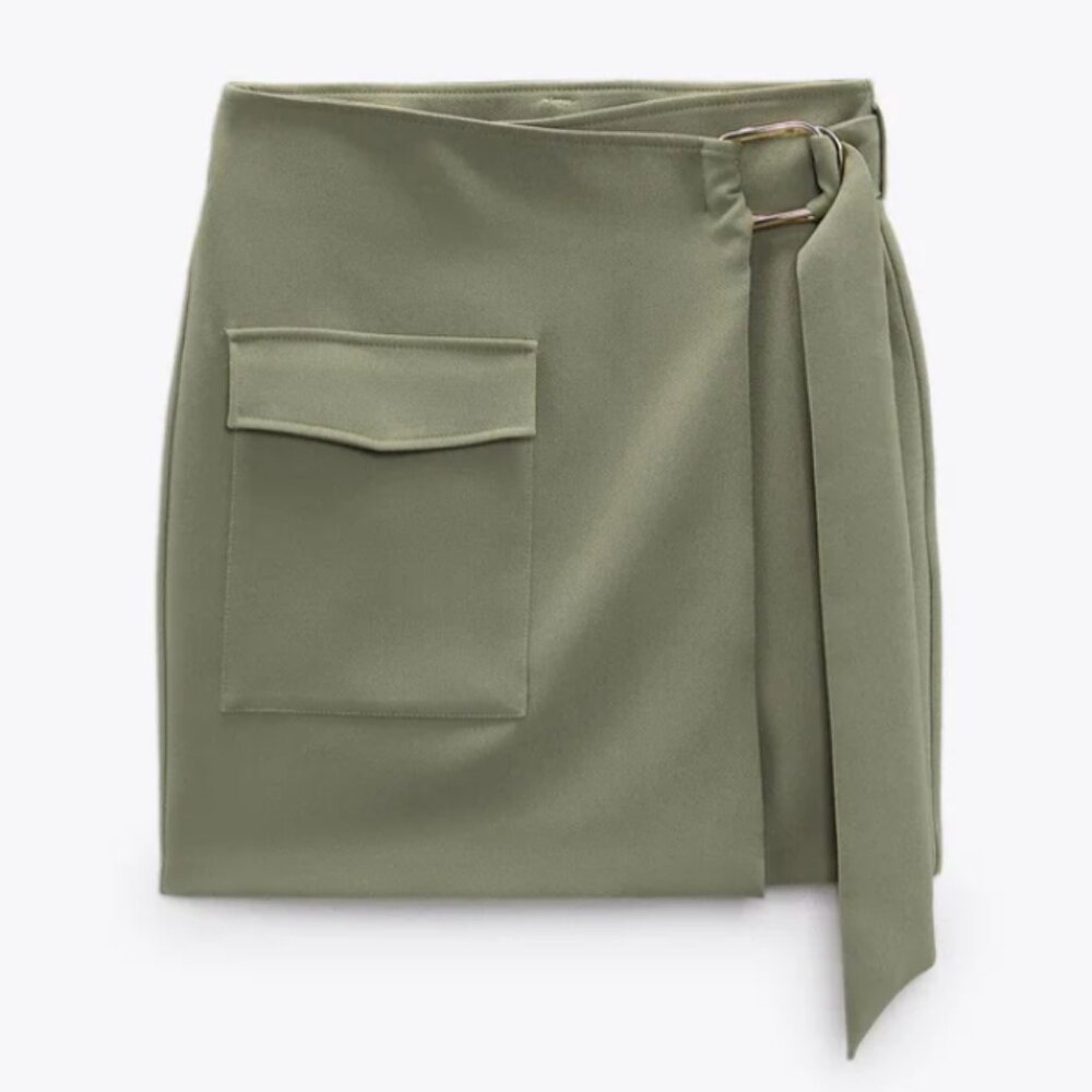 NWOT Zara Olive Wrap Skirt with Belt